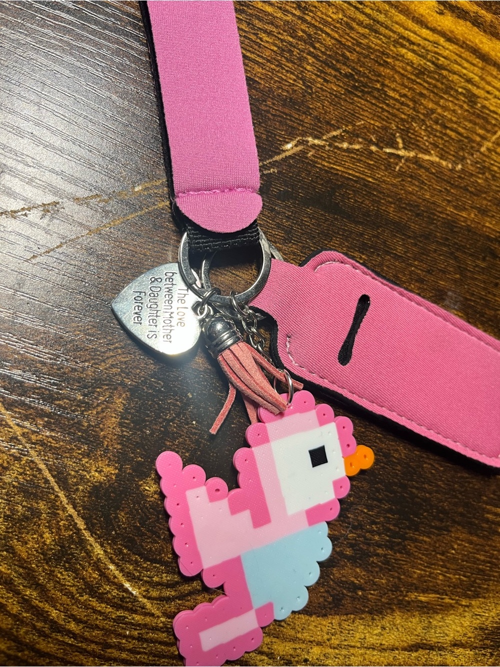 Pink Kids Lanyard with Pixel Bird Charm
